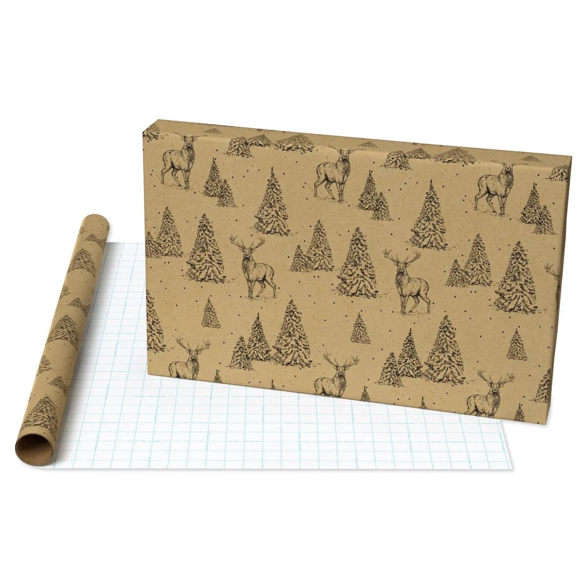 Brown and Black Stag Reindeer Kraft Christmas Wrapping Paper, 160 Sq Ft, by