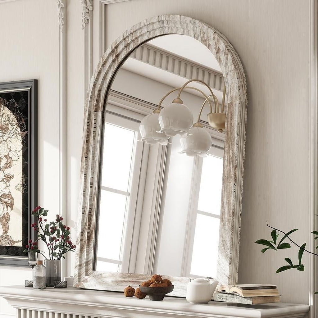 40"X 30" Arched Bathroom Mirror Wall Mirror Wooden Frame,White