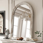 40"X 30" Arched Bathroom Mirror Wall Mirror Wooden Frame,White