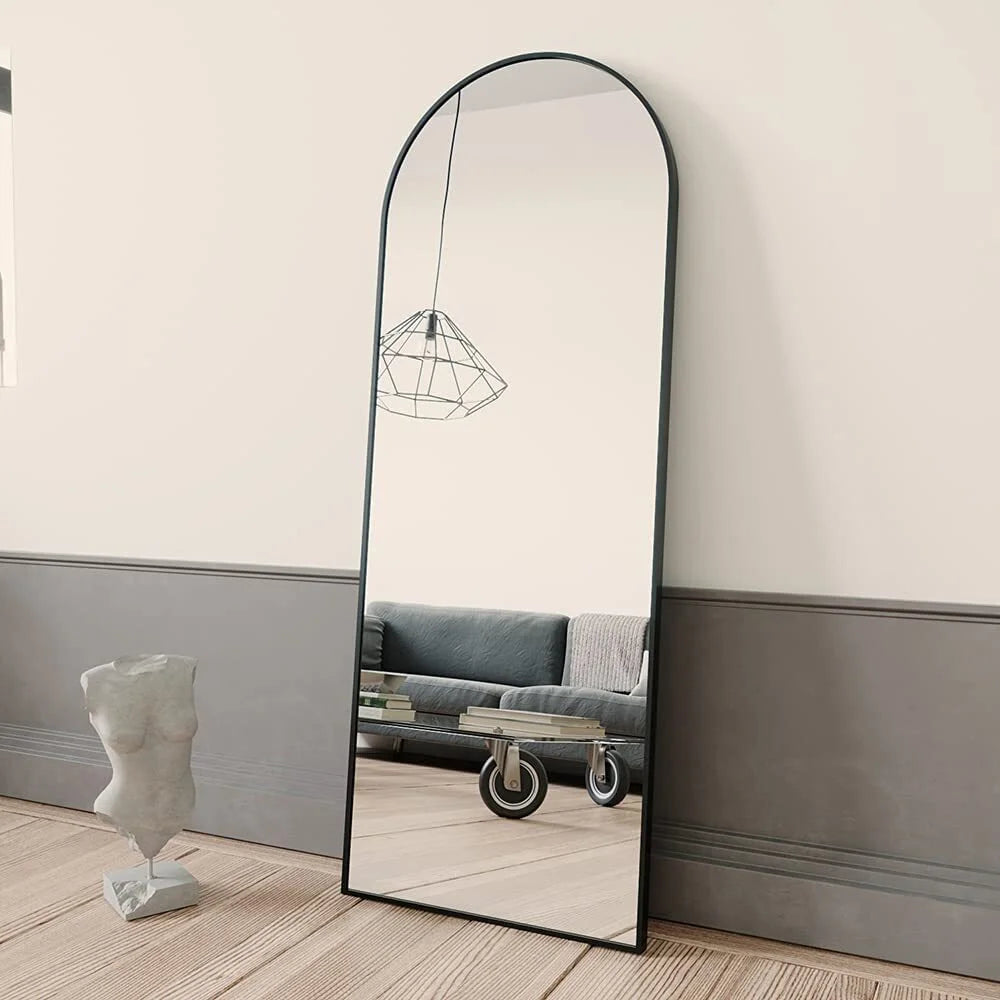 Arched Full Length Floor Mirror 59.1"X16" Full Body Standing Mirror,Black