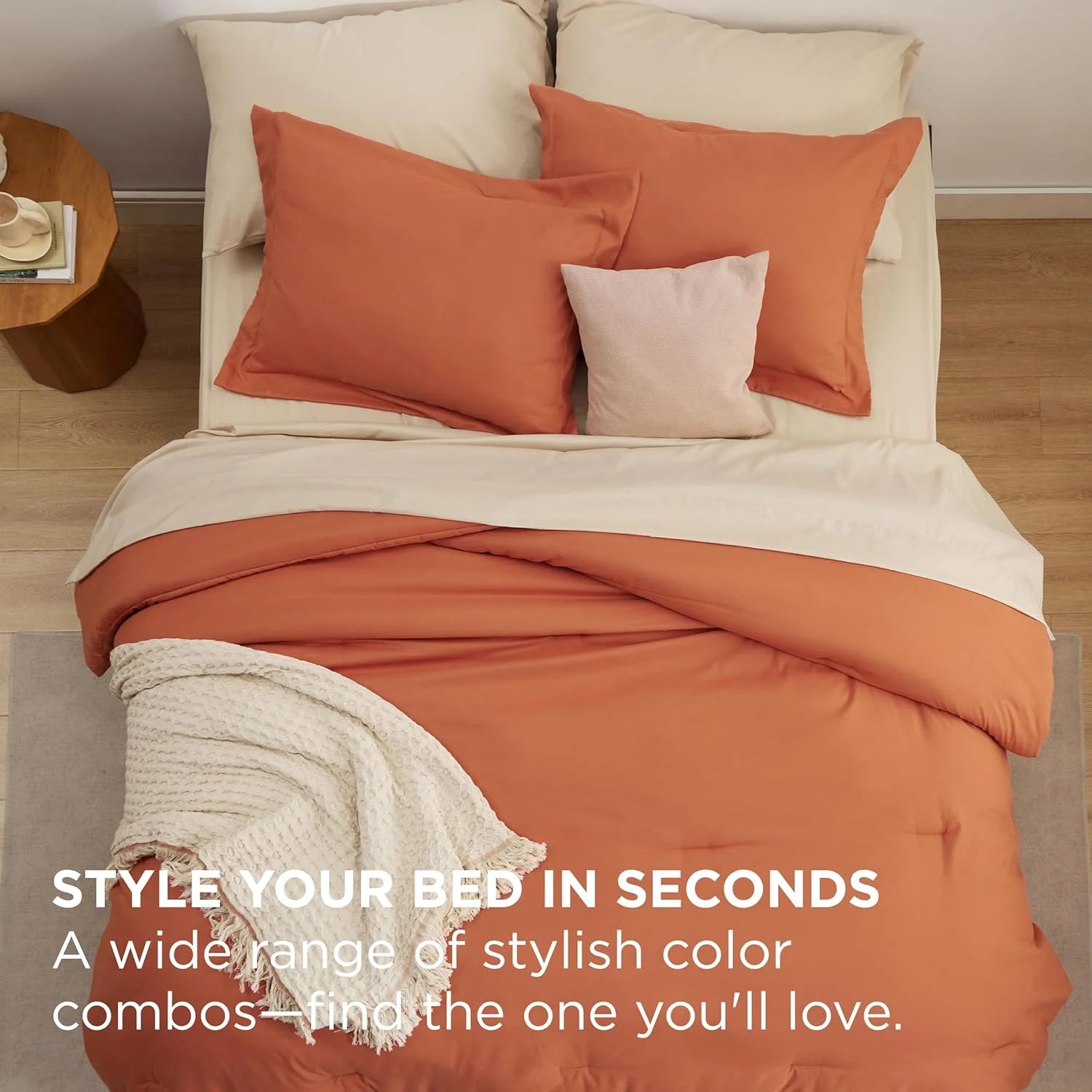 Full Size Comforter Set Burnt Orange, 7 Pieces Soft Bedding Sets with Comforter, Sheets, Pillowcases & Shams, All Season Boho Bed in a Bag Full Size, 80GSM