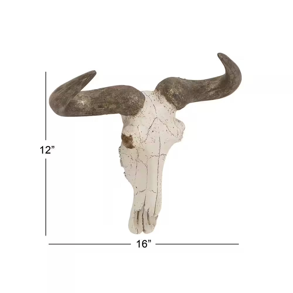 Polystone White Skull Cow Wall Decor