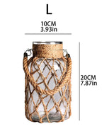 Rustic Hanging Glass Vase Rope Net Dry Flower Glass Vase with Art Hemp Rope Home Transparent Living Room Decor Table Decoration