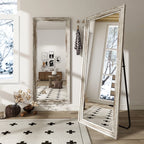 71"X30" Full Length Mirror with Stand Solid Wooden Framed Floor Mirror Full Body Mirror,Retro White