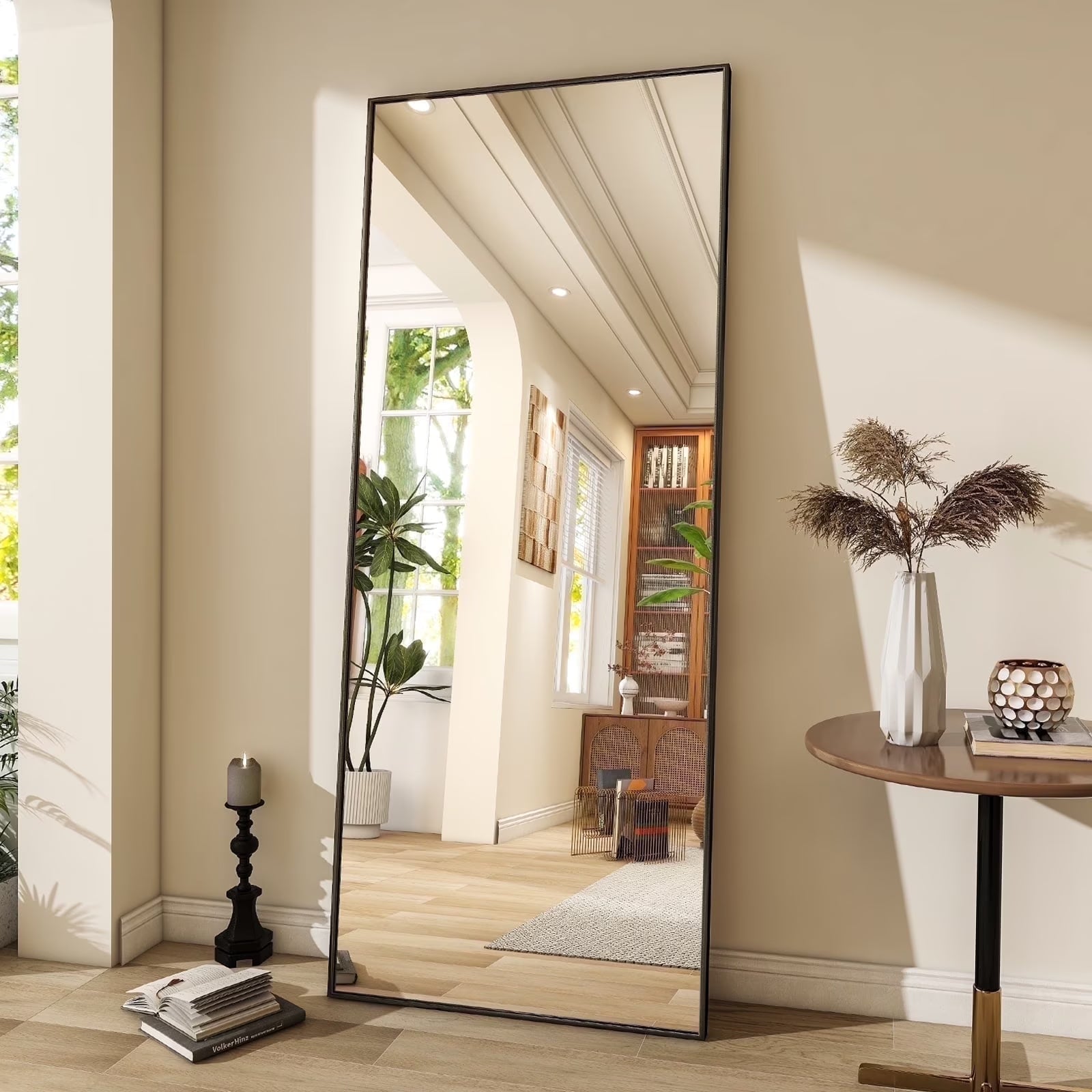 71"X26" Full Length Mirror Oversized Rectangle Body Dressing Floor Mirrors for Standing Leaning, Black