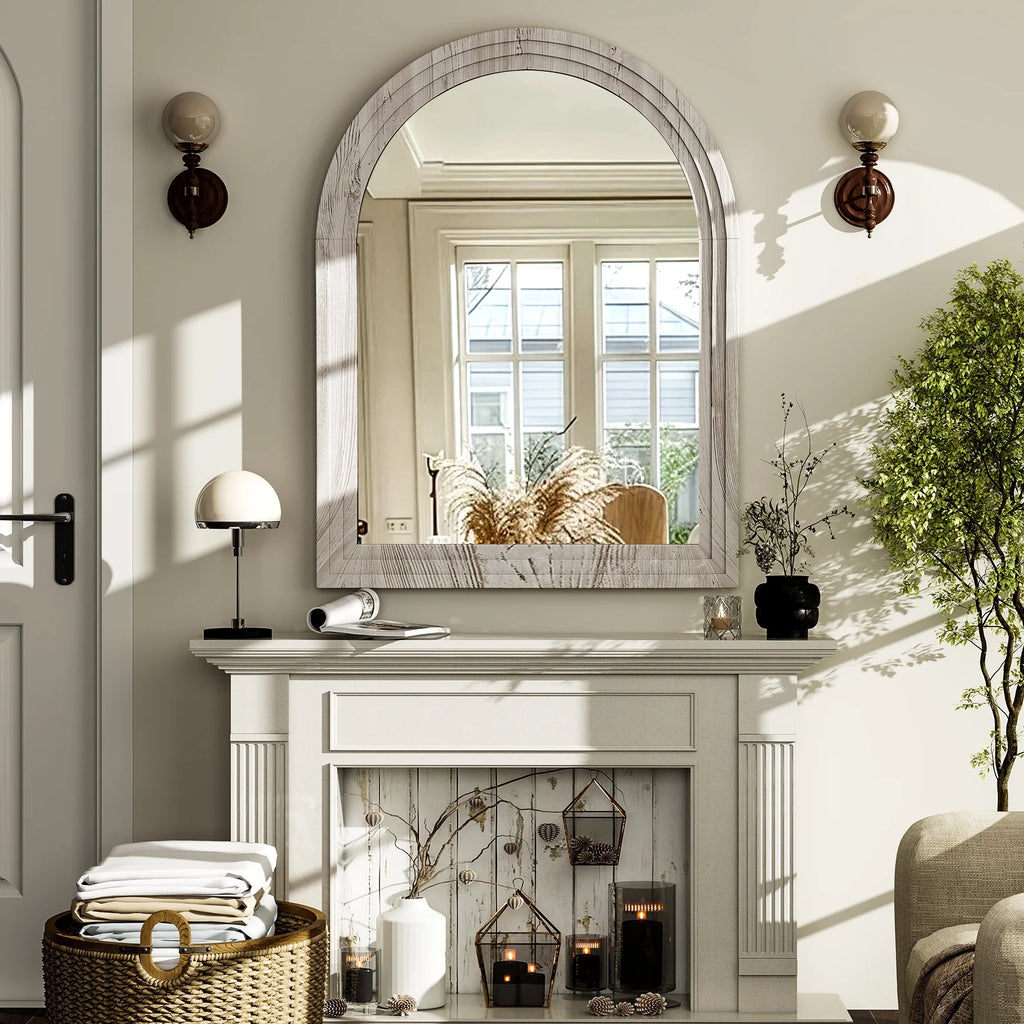 40"X 30" Arched Bathroom Mirror Wall Mirror Wooden Frame,White