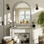 40"X 30" Arched Bathroom Mirror Wall Mirror Wooden Frame,White