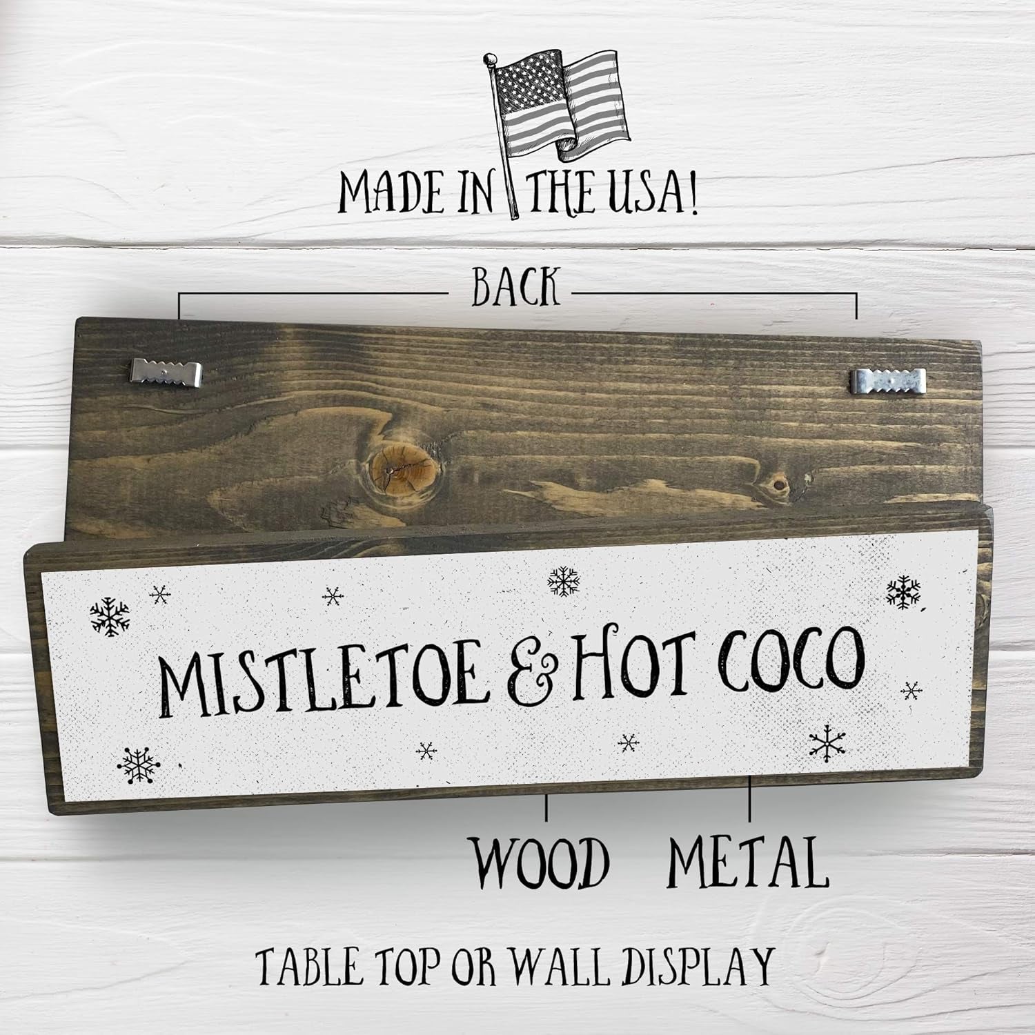 Christmas Wood Signs (Medium - Wood and Metal, Mistletoe and Hot Chocolate)
