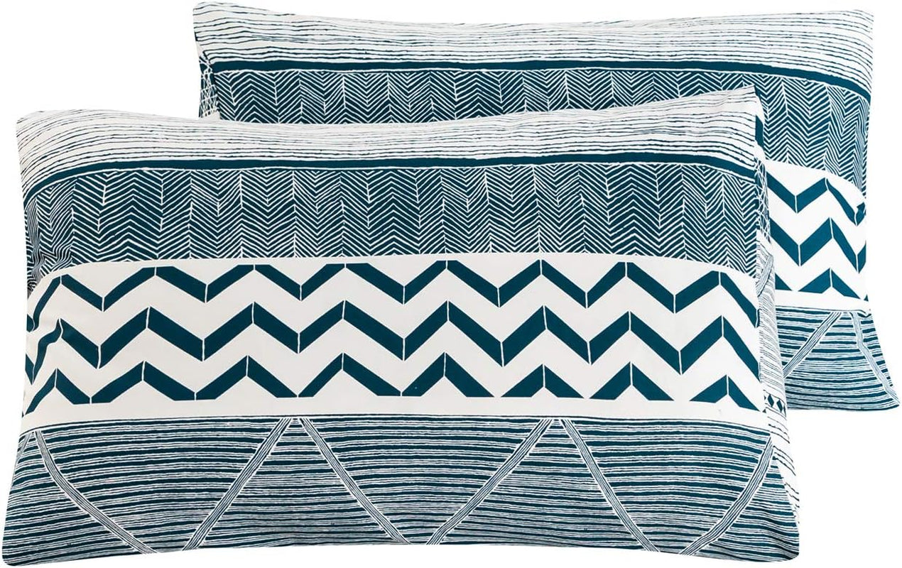 Blue Aztec Pillow Cases Set of 2 100% Cotton Queen Size Boho Geometric Patterned Pillow Covers Vintage Bohemian Print Bed Pillow Protector with Envelope Closure Soft (20 in X 26 In)