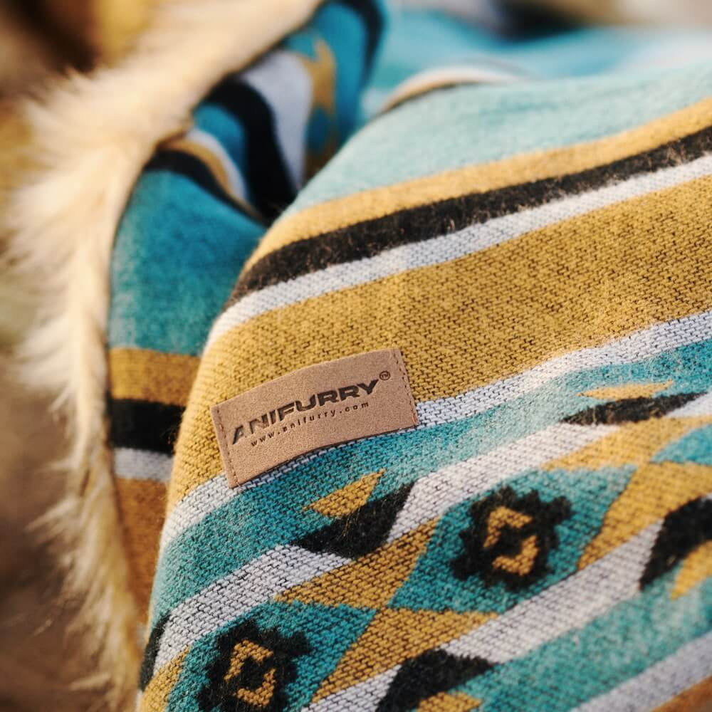 Aztec Faux Fur Blanket - Golden+Turquoise