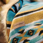 Aztec Faux Fur Blanket - Golden+Turquoise
