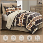 Yosemite Western Bedding 3 Piece Quilt Set with Pillow Shams, King Aztec Bedding Set, Tribal Southwestern Bedding, Geometric Pattern Cotton Reversible Bed Set