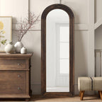 21 In. W X 64 In. H Arched Wooden Charcoal Framed Floor Mirror Standing Wall Mirror
