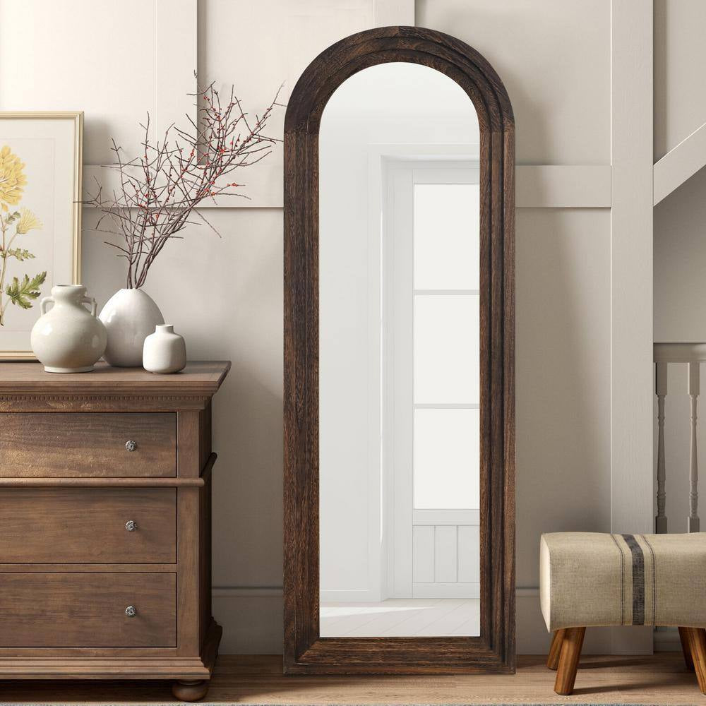 21 In. W X 64 In. H Arched Wooden Charcoal Framed Floor Mirror Standing Wall Mirror