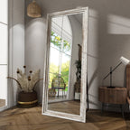 71"X30" Full Length Mirror with Stand Solid Wooden Framed Floor Mirror Full Body Mirror,Retro White