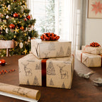 Brown and Black Stag Reindeer Kraft Christmas Wrapping Paper, 160 Sq Ft, by