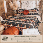 Yosemite Western Bedding 3 Piece Quilt Set with Pillow Shams, King Aztec Bedding Set, Tribal Southwestern Bedding, Geometric Pattern Cotton Reversible Bed Set