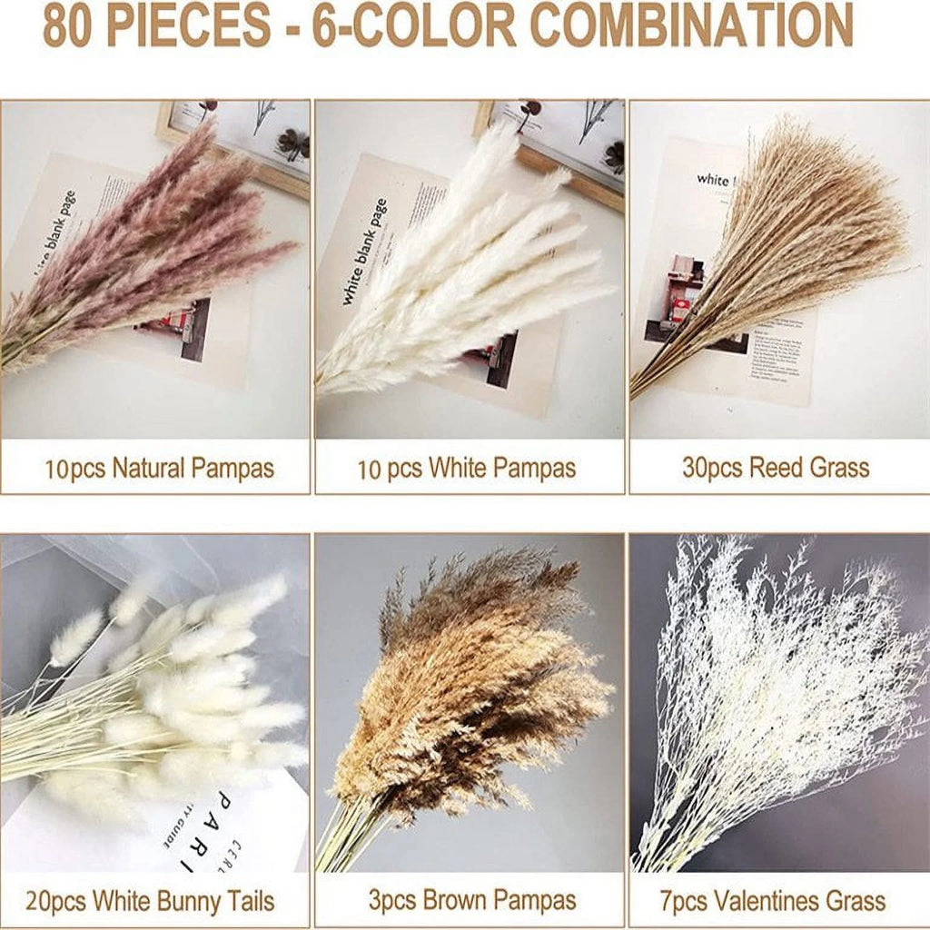 80 Pcs Natural Dried Pampas Grass Boho Home Decor Dried Reed Flowers for Wedding Floral Arrangements Wall Bathroom Decor Spring Decor