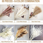 80 Pcs Natural Dried Pampas Grass Boho Home Decor Dried Reed Flowers for Wedding Floral Arrangements Wall Bathroom Decor Spring Decor