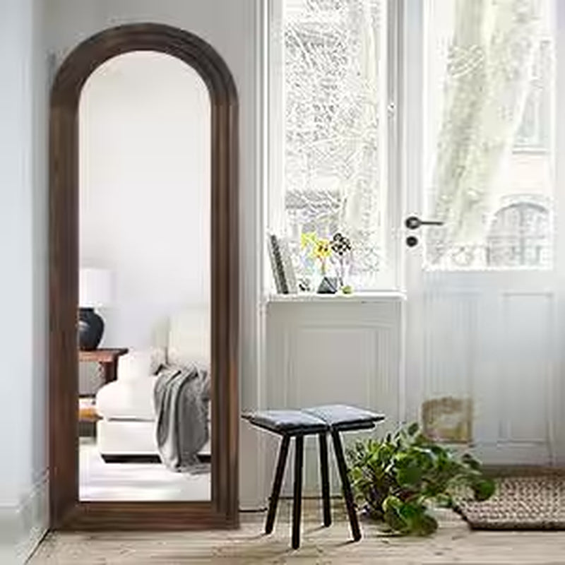 21 In. W X 64 In. H Arched Wooden Charcoal Framed Floor Mirror Standing Wall Mirror