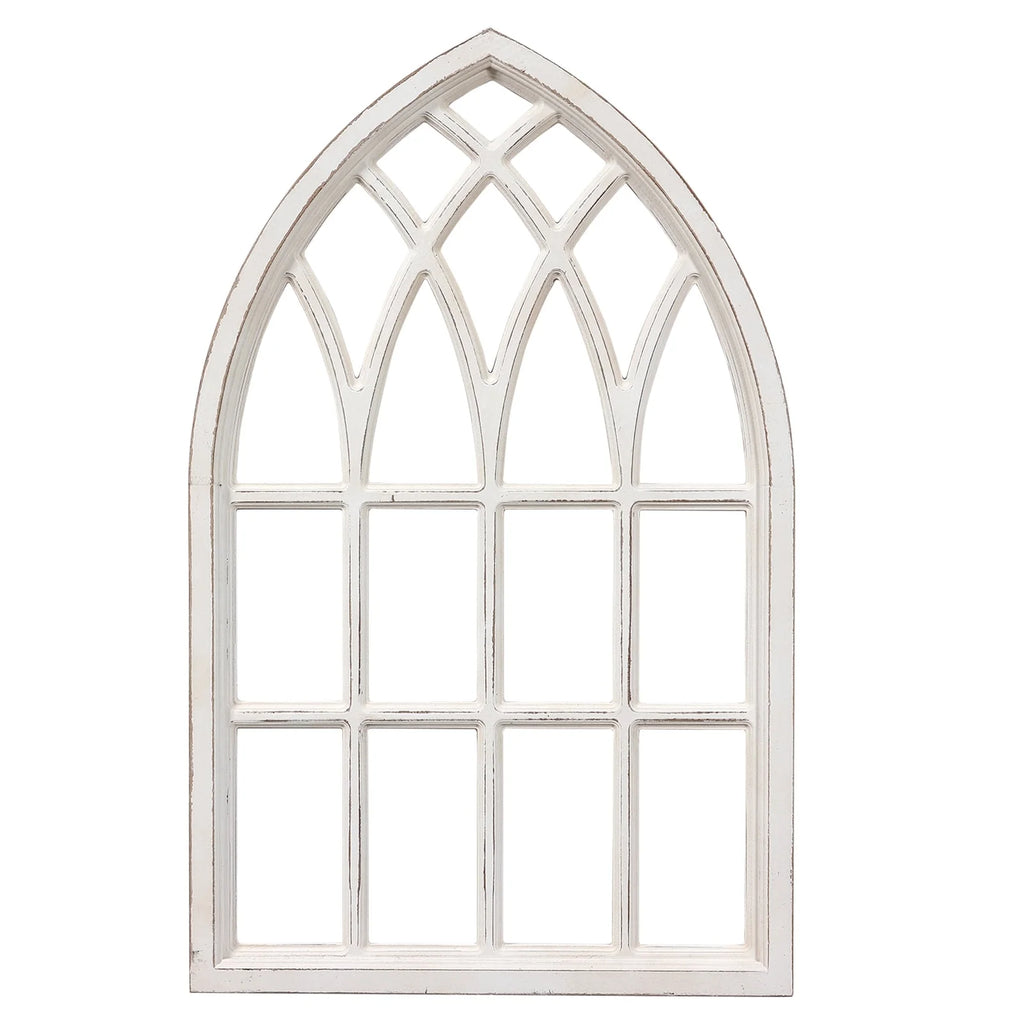 Farmhouse Arched Window Frame for Home 20" X 32", Rustic Hanging Distressed White Bedroom Window Pane Wall Decor Artwork, MDF ,