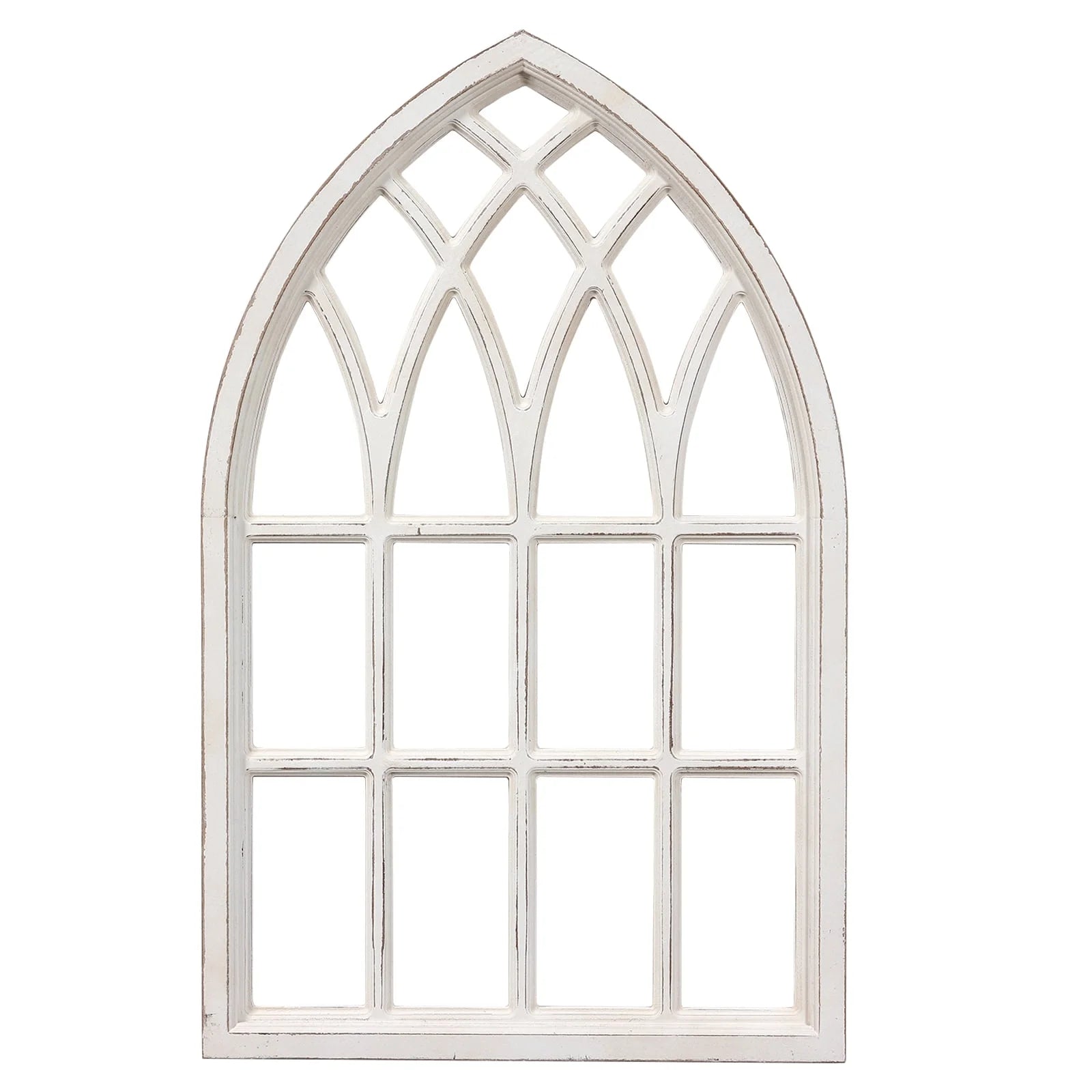 Farmhouse Arched Window Frame for Home 20" X 32", Rustic Hanging Distressed White Bedroom Window Pane Wall Decor Artwork, MDF ,