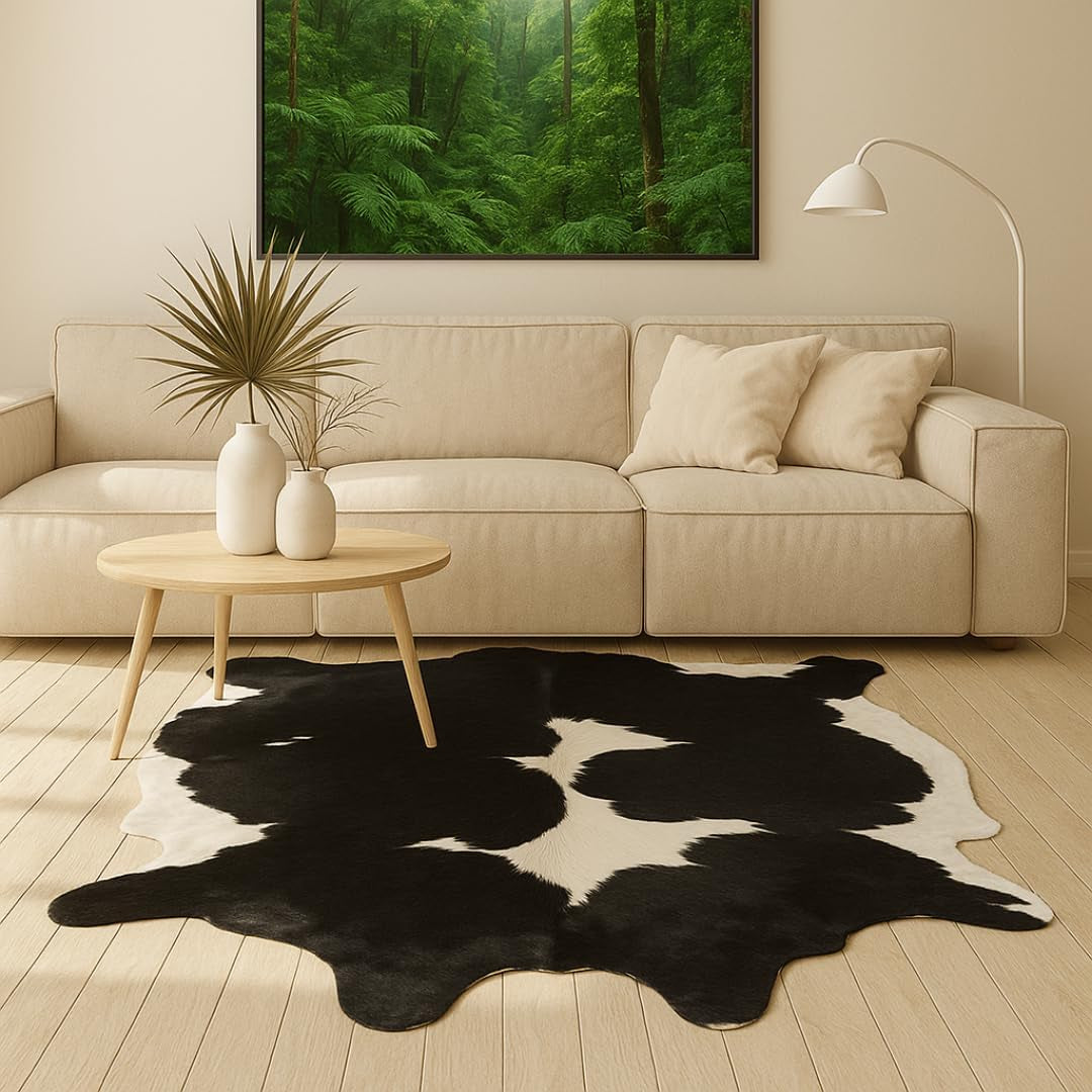 Genuine Cowhide Rug: Real Animal Print Rug for Western Home Decor & Rustic Cow Rugs for Living Room - Hand-Picked Western Rugs, 6X7Ft - Unique Country Style Hide Decor - Black and White