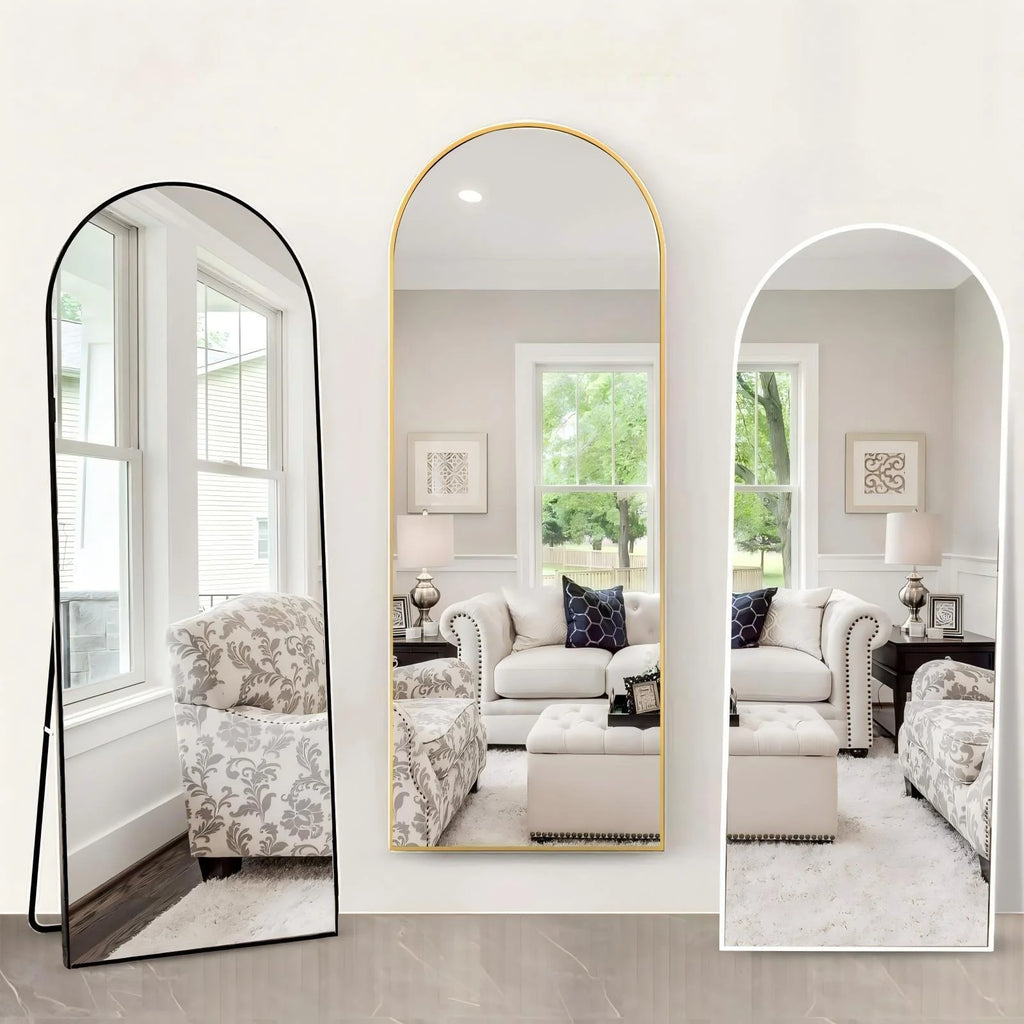 Arched Full Length Floor Mirror 59.1"X16" Full Body Standing Mirror,Black