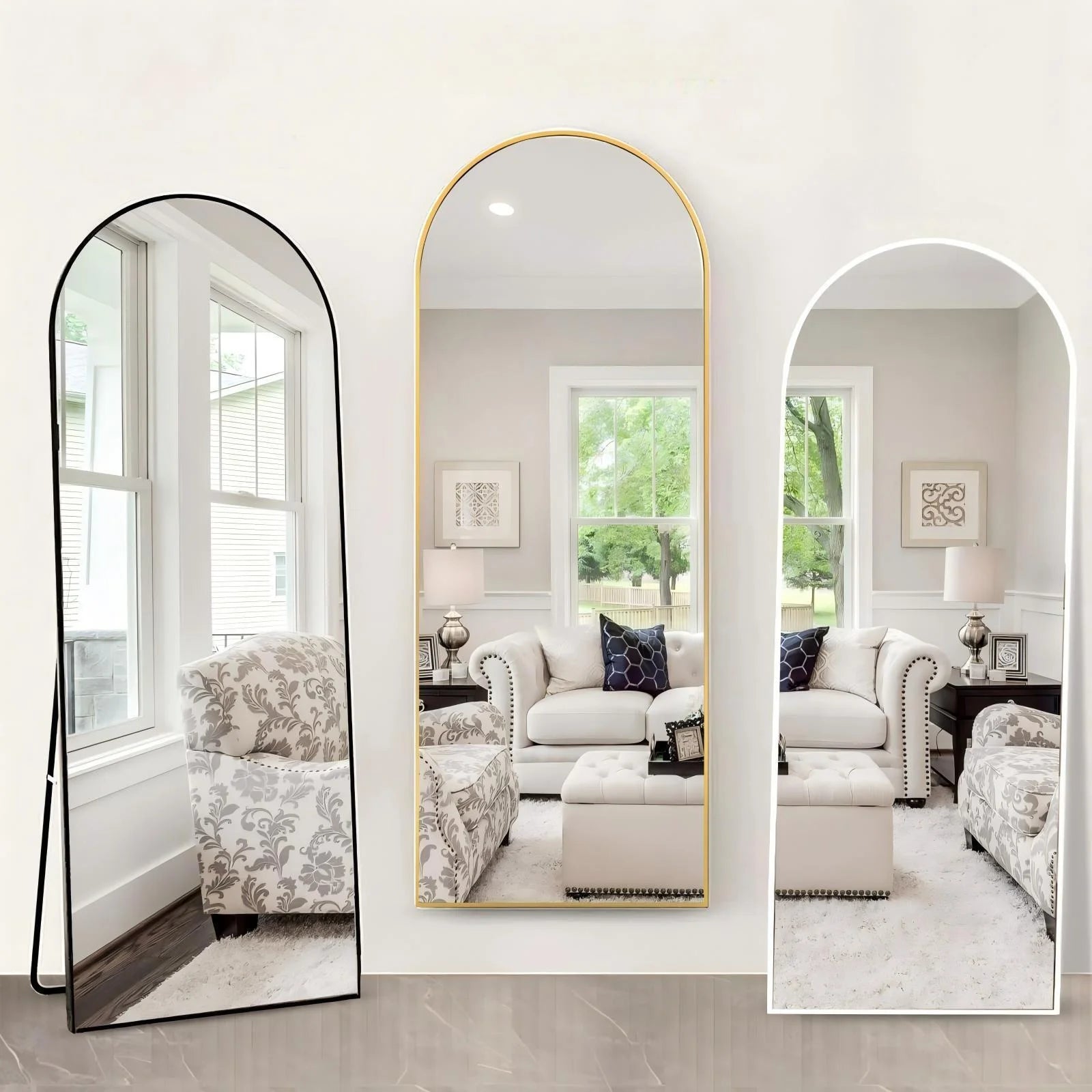 Arched Full Length Floor Mirror 59.1"X16" Full Body Standing Mirror,Black