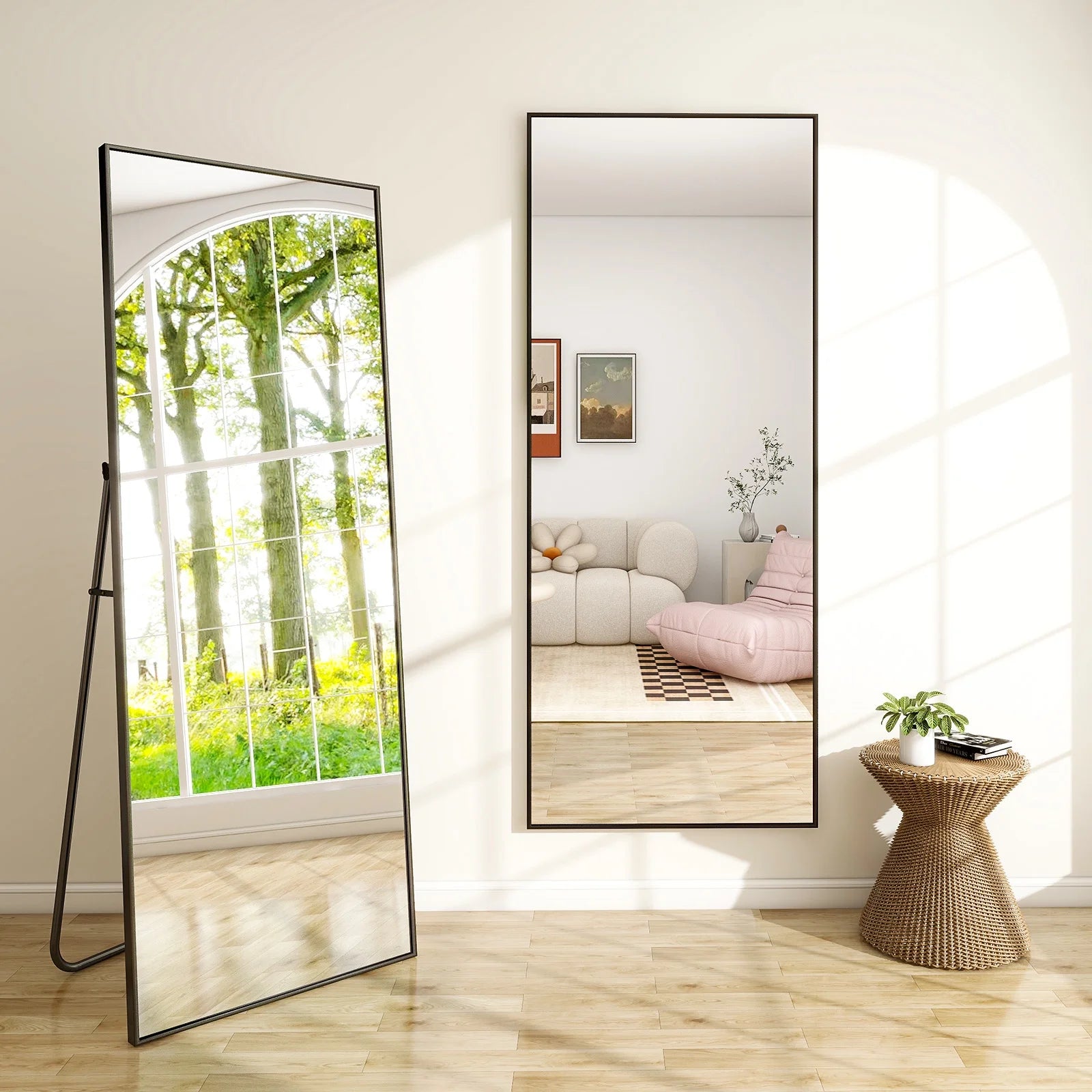 71"X26" Full Length Mirror Oversized Rectangle Body Dressing Floor Mirrors for Standing Leaning, Black