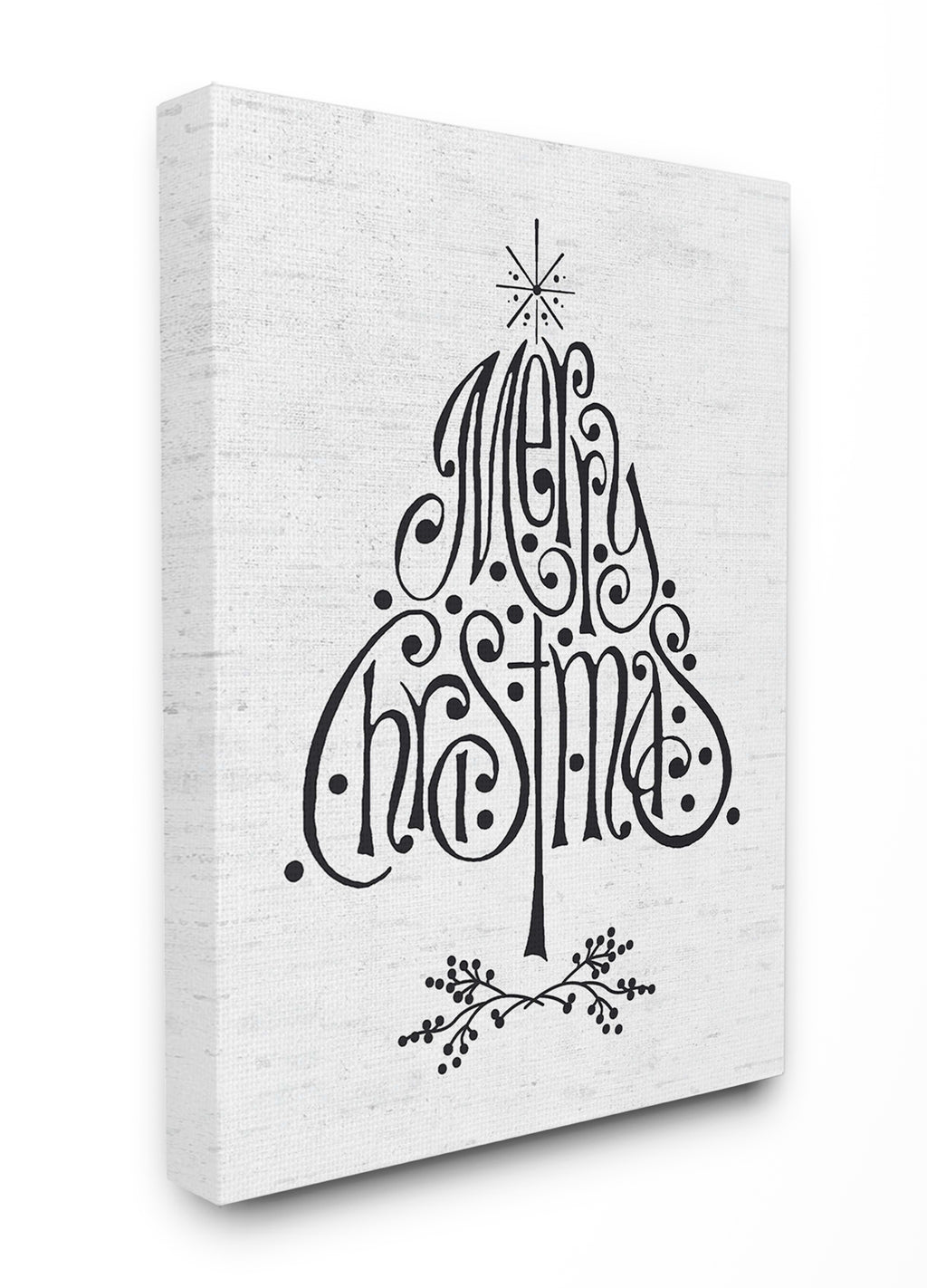 The  Home Decor Collection Holiday Merry Christmas Black and White Typography Tree Stretched Canvas Wall Art, 16 X 1.5 X 20