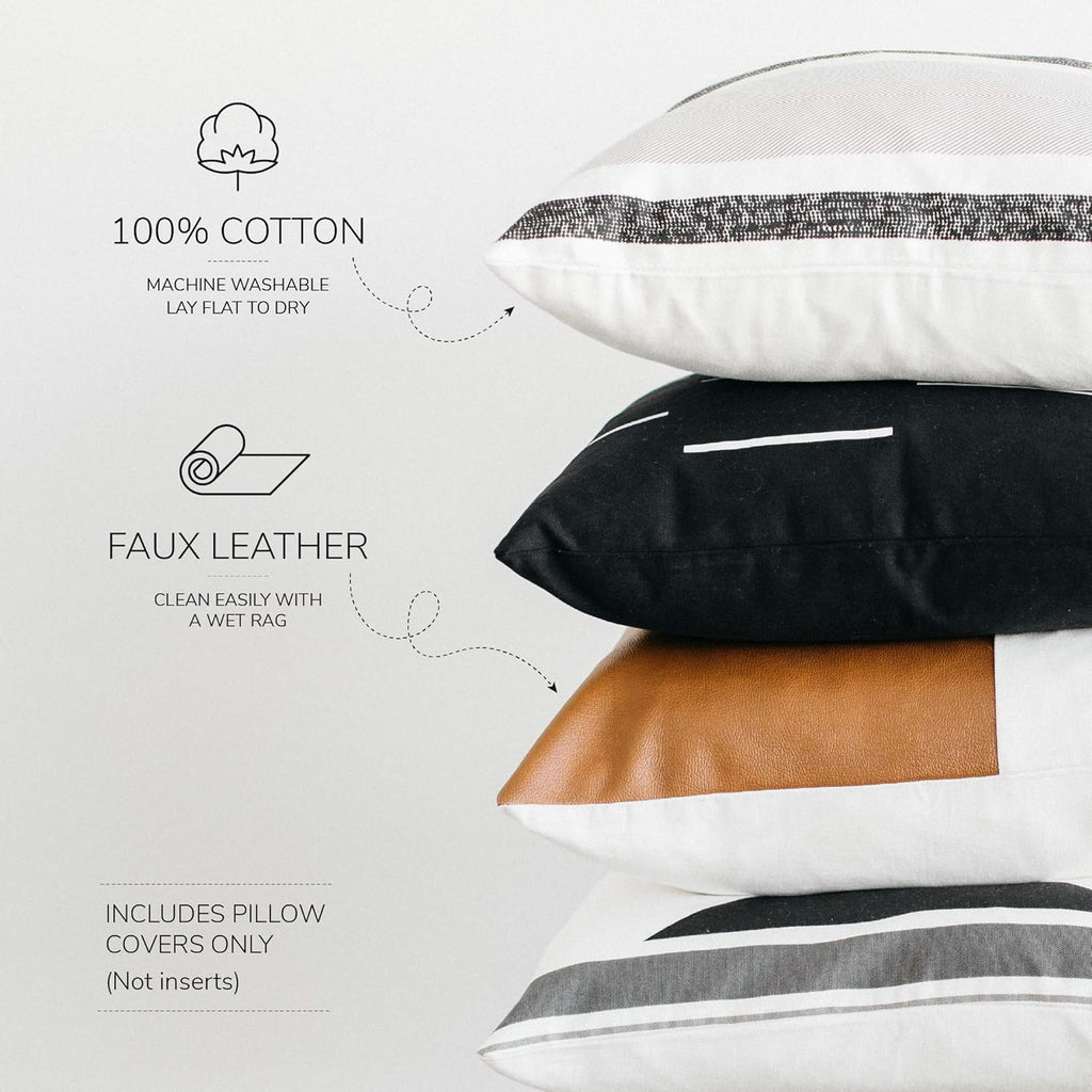 - Modern & Luxurious 18" X 18" Decorative Leather Throw Pillow Covers - Durable Quality & Machine Washable - 100% Polyester Faux Leather, Zulu Design - 4 Pack