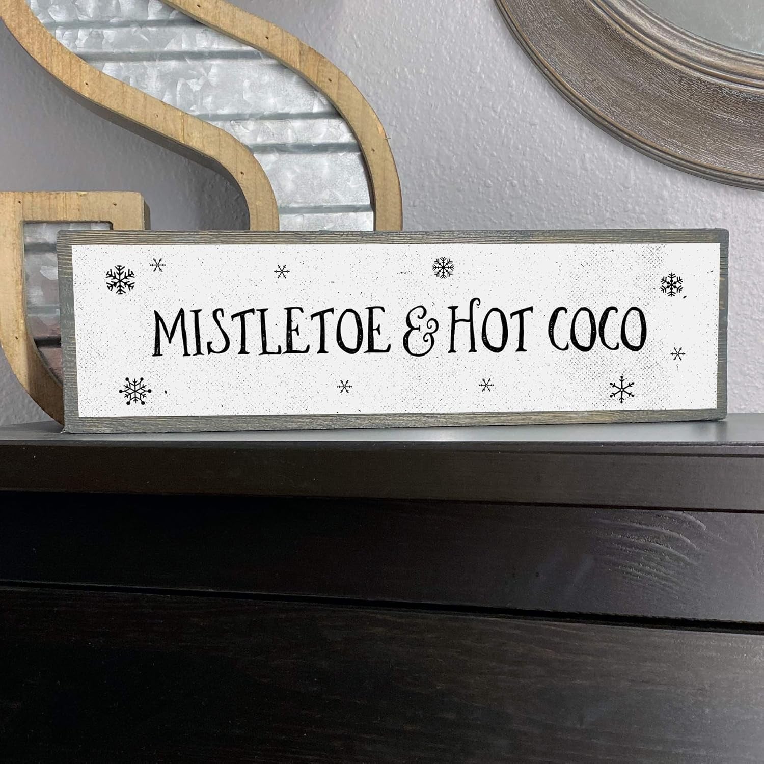 Christmas Wood Signs (Medium - Wood and Metal, Mistletoe and Hot Chocolate)