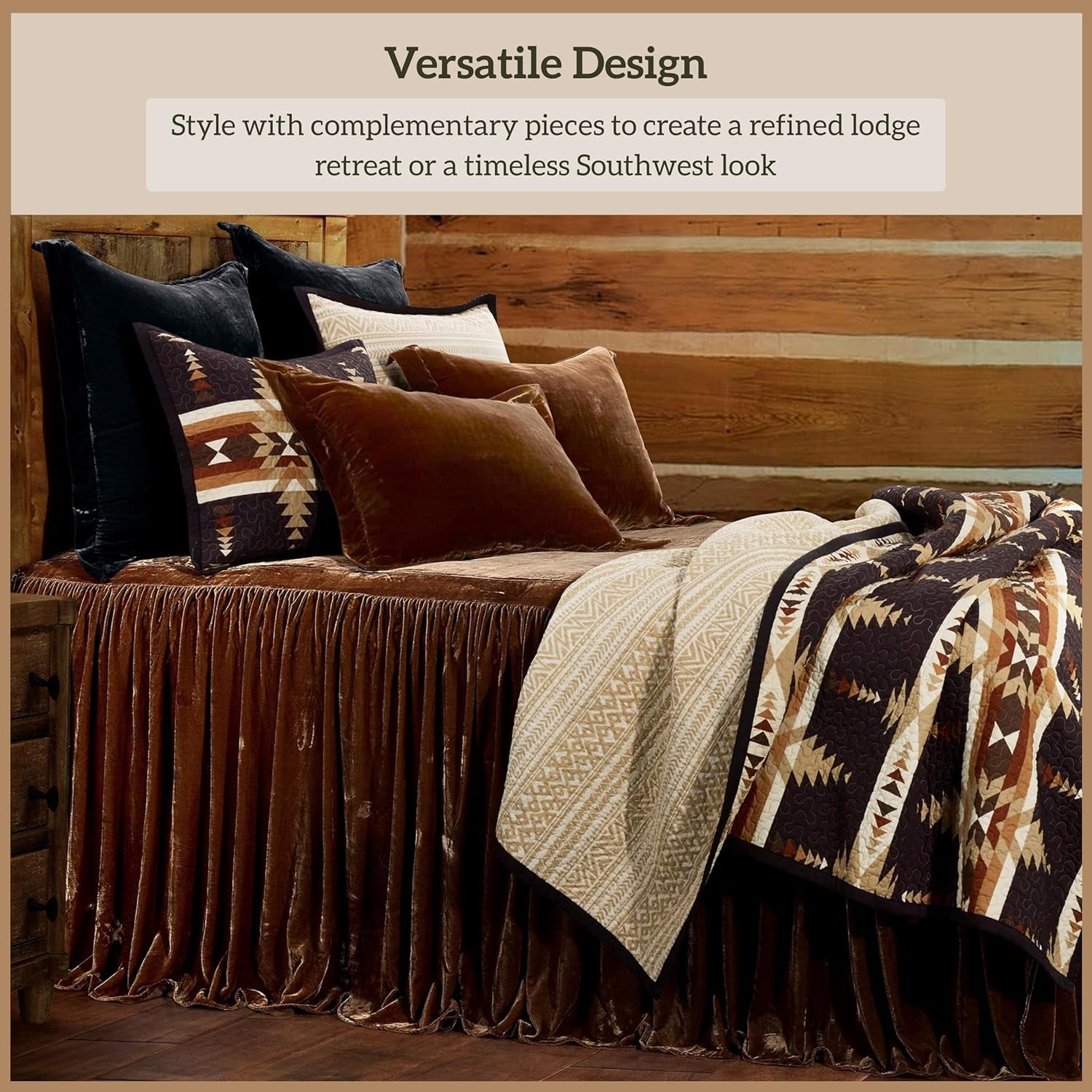Yosemite Western Bedding 3 Piece Quilt Set with Pillow Shams, King Aztec Bedding Set, Tribal Southwestern Bedding, Geometric Pattern Cotton Reversible Bed Set