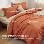 Full Size Comforter Set Burnt Orange, 7 Pieces Soft Bedding Sets with Comforter, Sheets, Pillowcases & Shams, All Season Boho Bed in a Bag Full Size, 80GSM
