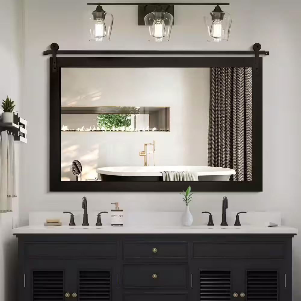 40 In. W X 26 In. H Black Rectangle Wood Framed Accent Wall Mirror