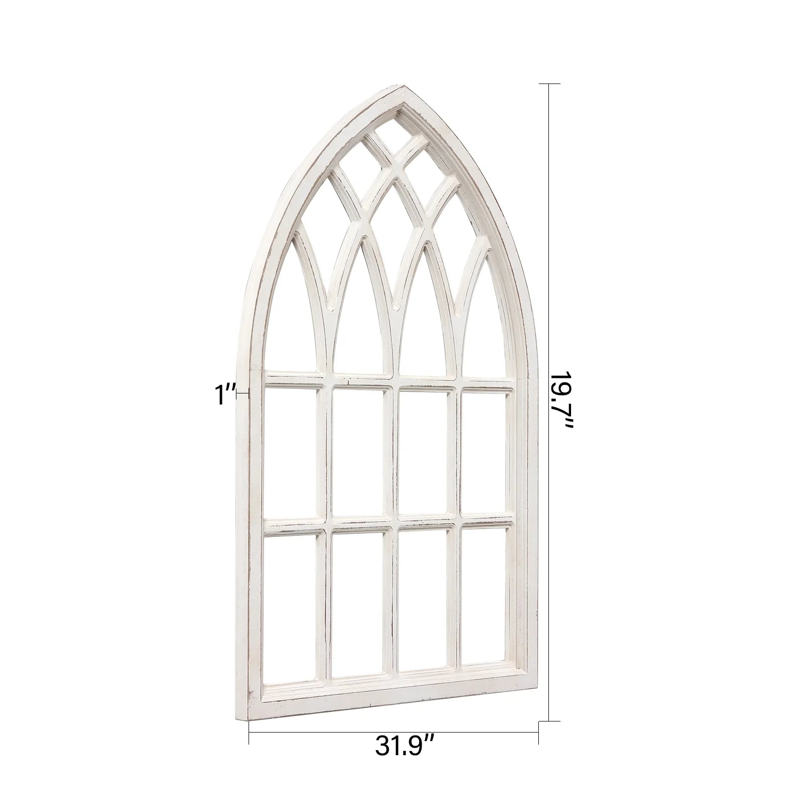 Farmhouse Arched Window Frame for Home 20" X 32", Rustic Hanging Distressed White Bedroom Window Pane Wall Decor Artwork, MDF ,