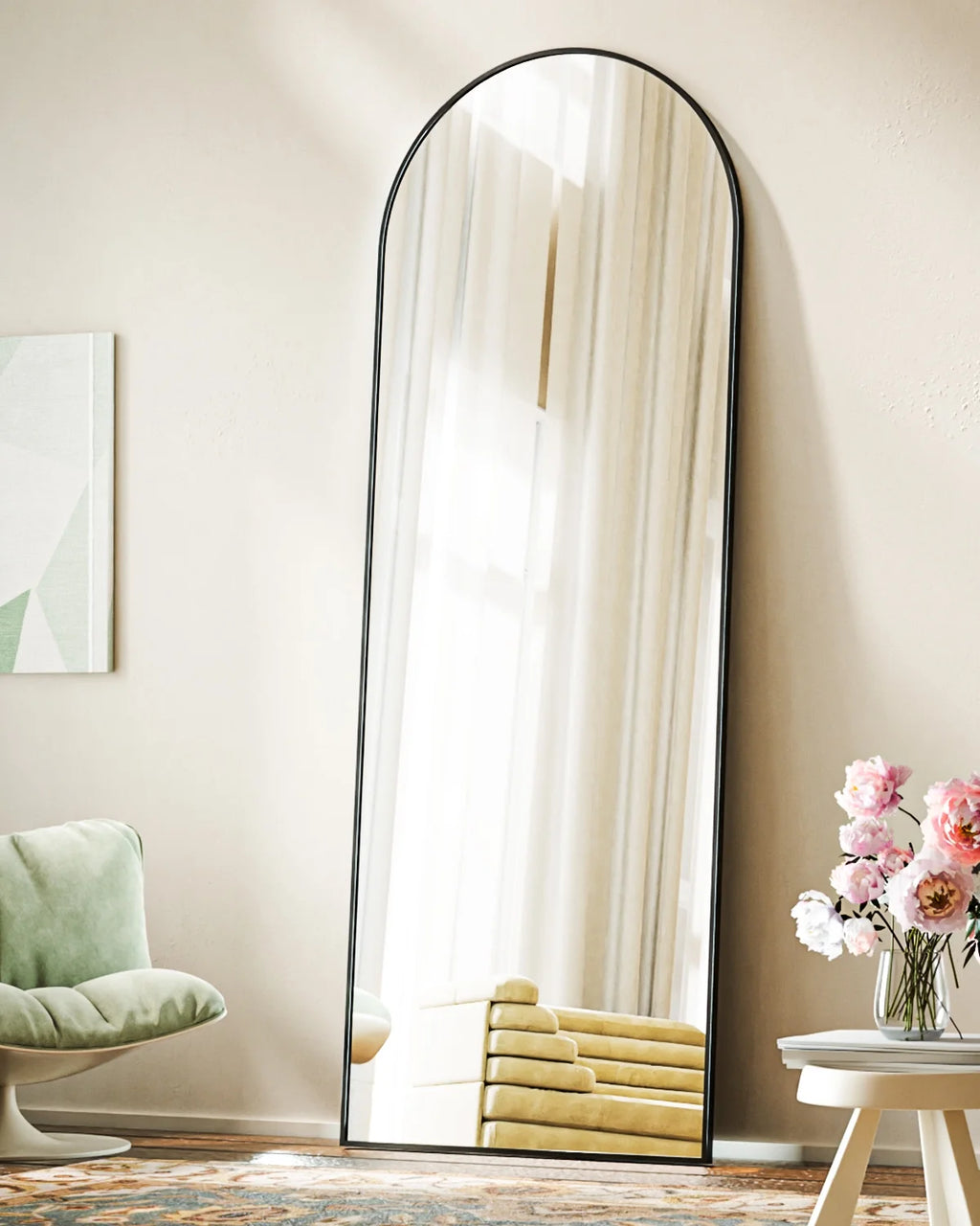 Arched Full Length Floor Mirror 59.1"X16" Full Body Standing Mirror,Black