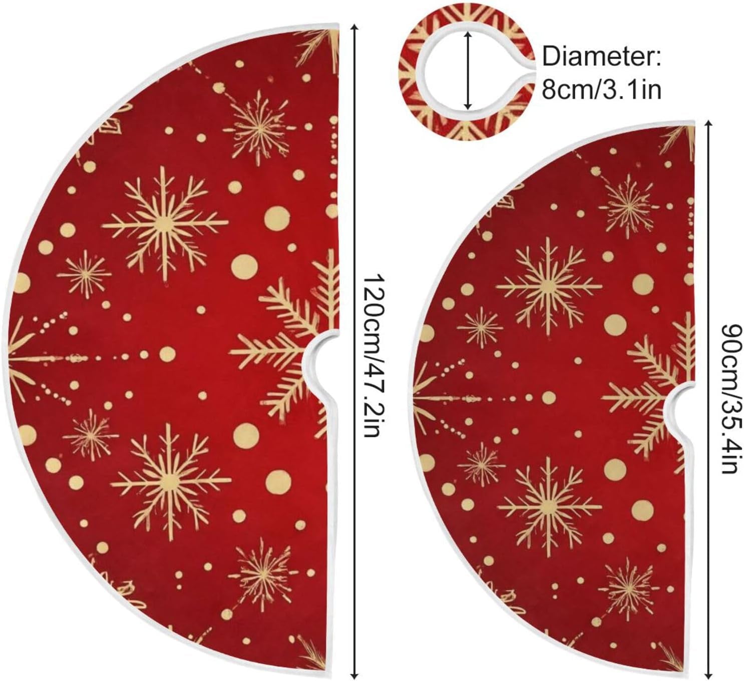 Christmas Tree Skirt 36" Winter Red Gold Snowflake Let It Snow Xmas Tree Skirts Mat round Pad for Happy New Year Holiday Party Supplies Rustic Ornaments Indoor Home Decor