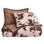 Elsa Cowhide 3 Piece Brown Cow Print Reversible Cotton Quilt Set, Western Bedding, King