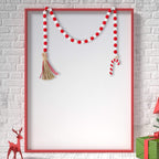 Christmas Wooden Bead Garland Wreath, 39 Inches Decorated with Candy Canes Tassels Wood Bead Garland for Christmas Tree Tiered Tray Decor Home Farmhouse Wall Hanging Ornaments(Red White)