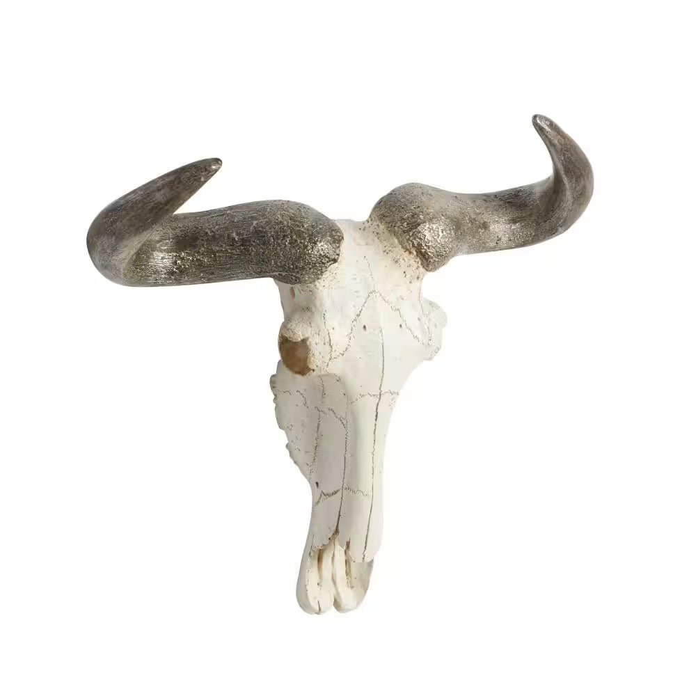 Polystone White Skull Cow Wall Decor