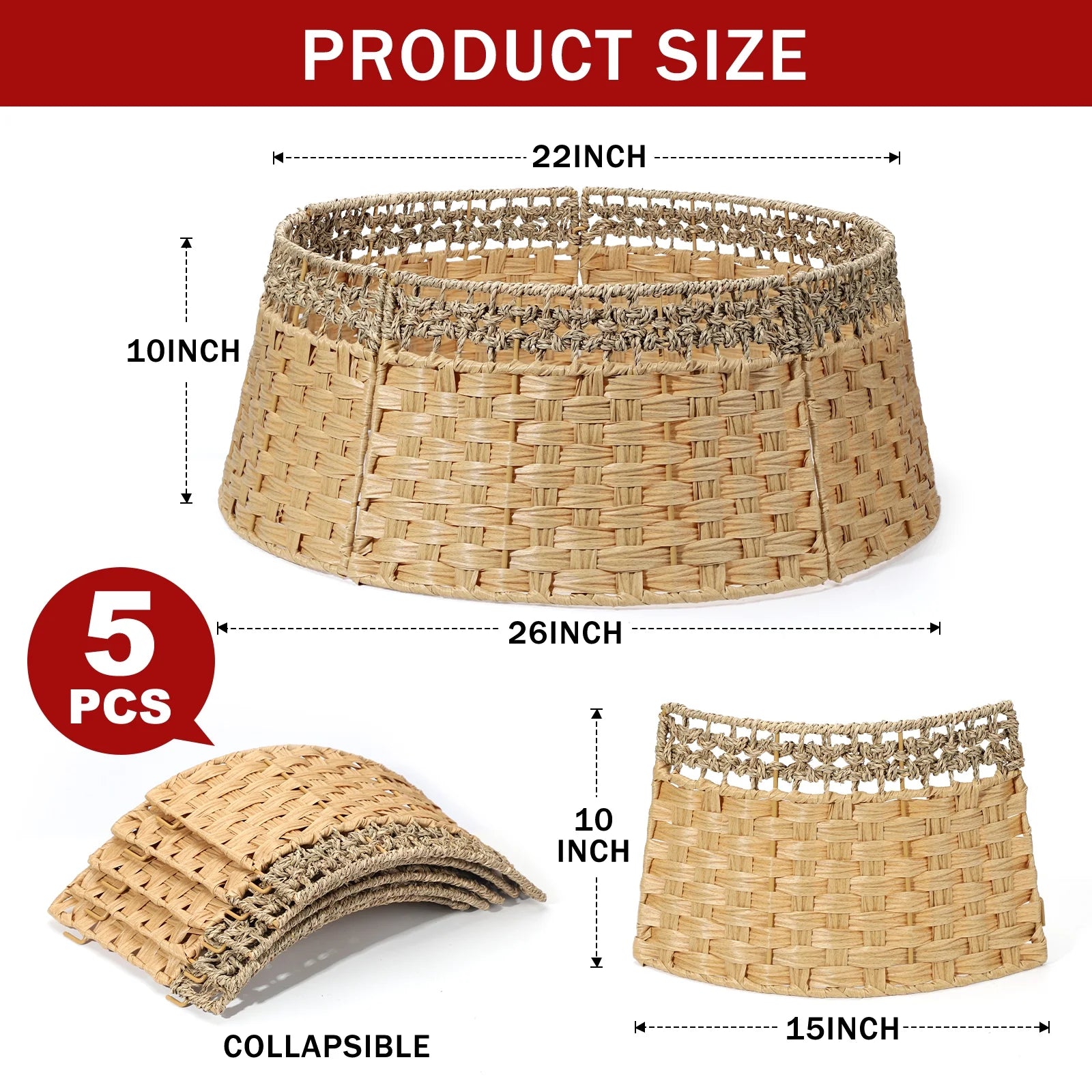 26 Inch Christmas Tree Collar, Christmas Tree Skirt Cover for Christmas Tree Decorations | Wooden | Natural