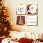 Framed Christmas Wall Art Set, Gold Frame Santa Prints for Holiday Decor