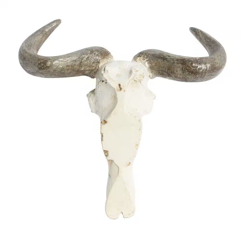 Polystone White Skull Cow Wall Decor