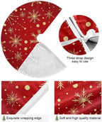 Christmas Tree Skirt 36" Winter Red Gold Snowflake Let It Snow Xmas Tree Skirts Mat round Pad for Happy New Year Holiday Party Supplies Rustic Ornaments Indoor Home Decor
