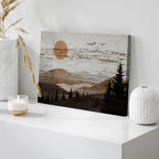 Western Wood Effect Landscape Brown Mountain Rangeest Nature Abstract Farmhouse Wall Decor Bedroom on Canvas Print