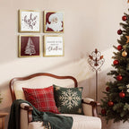 Framed Christmas Wall Art Set, Gold Frame Santa Prints for Holiday Decor