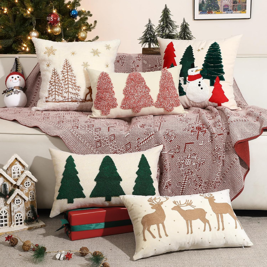 2 Pack Christmas Tree Embroidery Decorative Throw Pillow 12X20
