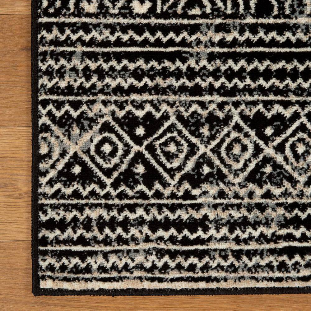 Navajo Black 2 Ft. 6 In. X 10 Ft. Floral Geometric Border Indoor Runner Rug